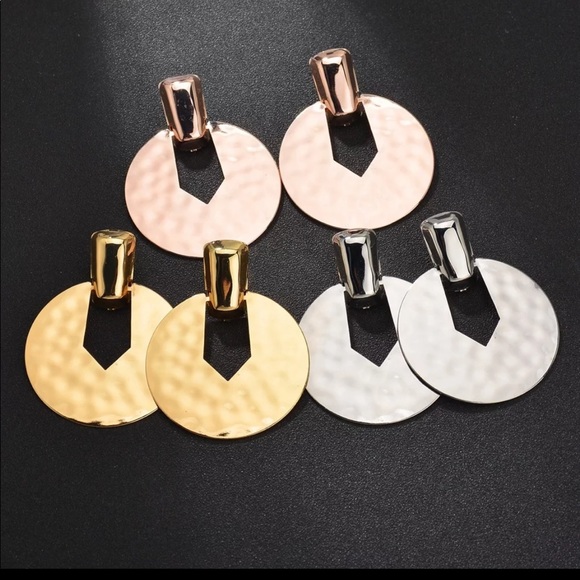 🔥GEOMETRIC STATEMENT EARRINGS🔥ROSE GOLD ROUND DROP EARRINGS - Picture 2 of 4